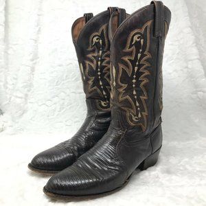 Tony Lama Lizard Skin Boots Size 11 Brown Leather Embroidered Made in USA